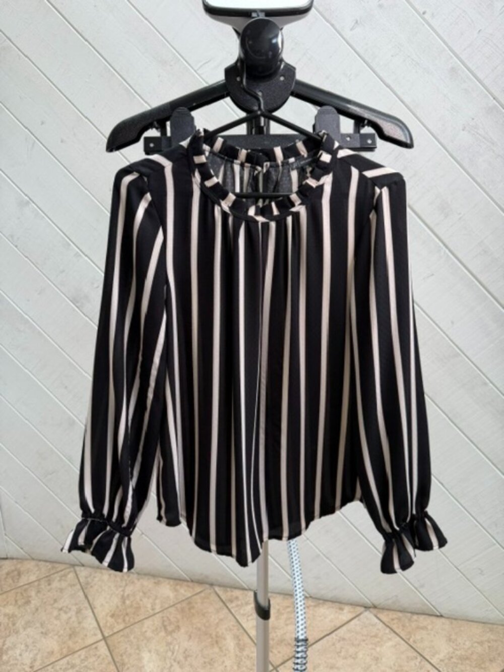 Black and Beige Peasant Style Blouse